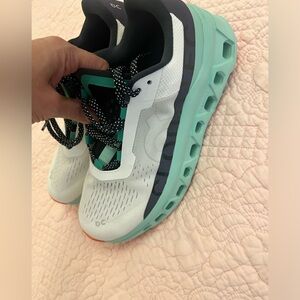 On Running White and Green Sneakers Modern Design